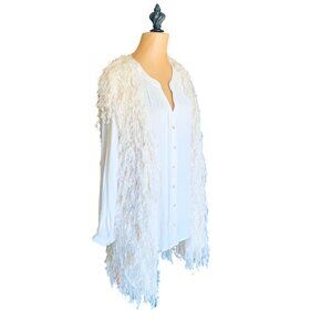 Aakaa Women's Penny Lane Vest Long Ivory Fringe Boho Messy Sz Small Hippie Shag
